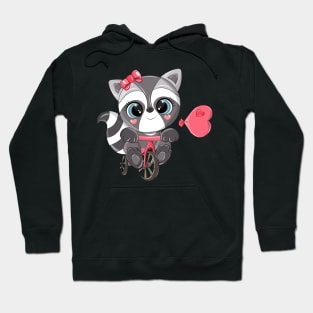 Cute raccoon on a red bike. Hoodie